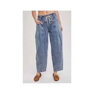 Denim Barrel Low-Rise Corde Drawstring Pull-On Jeans S-L
